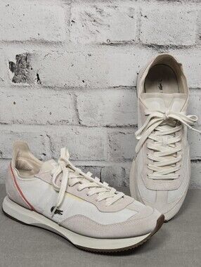 Lacoste Match Break Sneakers White Pink Suede Casual Shoes US 10.5